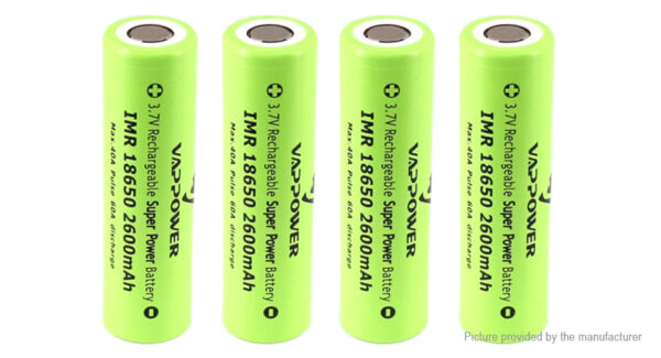 Authentic VAPPOWER IMR 18650 3.7V 2600mAh Li-Ion Batteries (4-Pack)