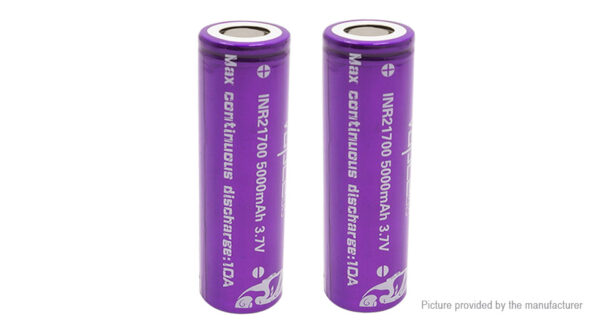 Vapcell INR 21700 3.7V 5000mAh Rechargeable Li-ion Battery (2-Pack)