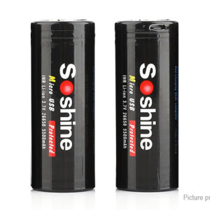 Soshine INR 26650 3.7V "5500mAh" Rechargeable Li-ion Battery (2-Pack)