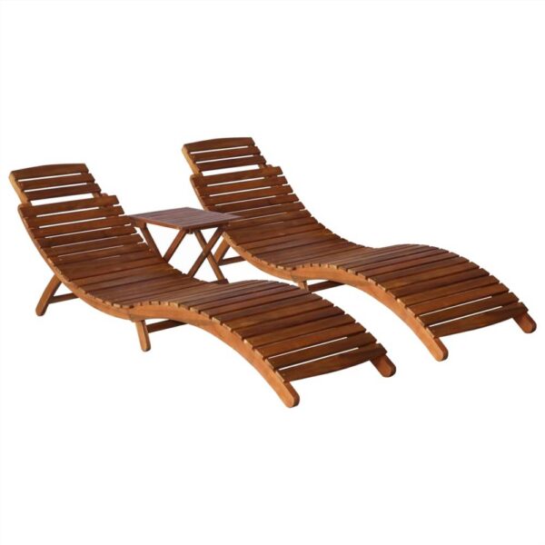 3 Piece Sunlounger with Tea Table Solid Acacia Wood