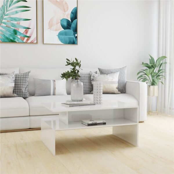 Coffee Table High Gloss White 90x60x425 cm Chipboard