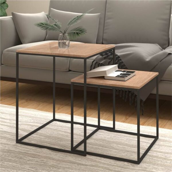 Coffee Table Set 2 pcs Engineered Wood and Metal