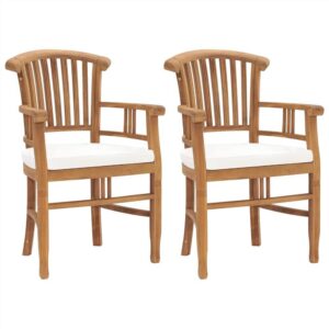 Garden Chairs 2 pcs with Cream White Cushions Solid Teak Wood