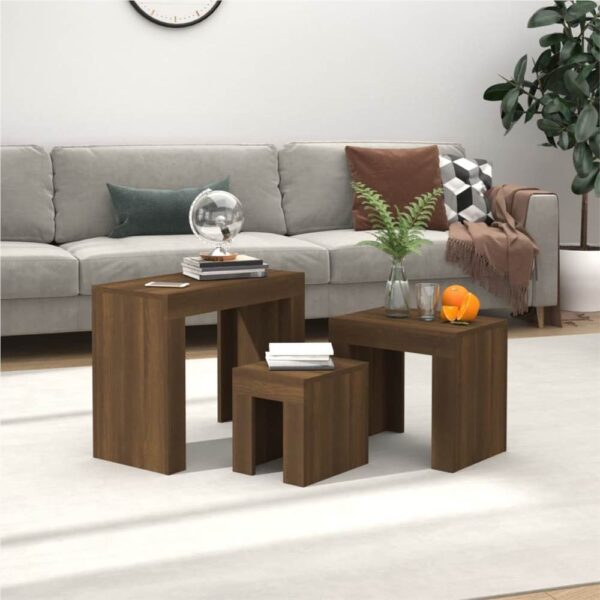 Nesting Coffee Tables 3 pcs Brown Oak Engineered Wood