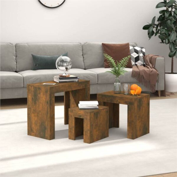 Nesting Coffee Tables 3 pcs Smoked Oak Engineered Wood