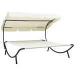 Outdoor Lounge Bed with Canopy Cream White
