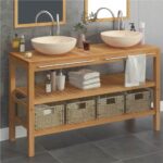 Bathroom Vanity Cabinet Solid Teak with Sinks Marble Cream