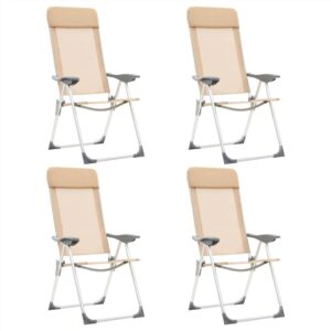 44309 Folding Camping Chairs 4 pcs Cream Aluminium