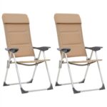 44314 Camping Chairs 2 pcs Cream 58x69x111 cm Aluminium
