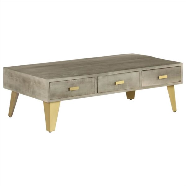 Coffee Table Solid Mango Wood Grey with Brass 110x60x35 cm