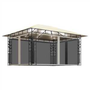 Gazebo with Mosquito Net and String Lights 4x3x273 m Cream 180 gm²