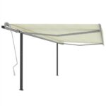 Manual Retractable Awning with Posts 4x3 m Cream