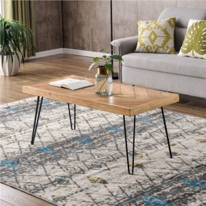 TREXM Rectangular Nature Rough Wood Coffee Table Oak