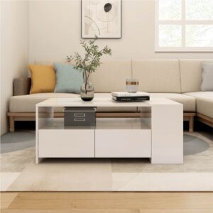 Coffee Table High Gloss White 102x55x42 cm Engineered Wood