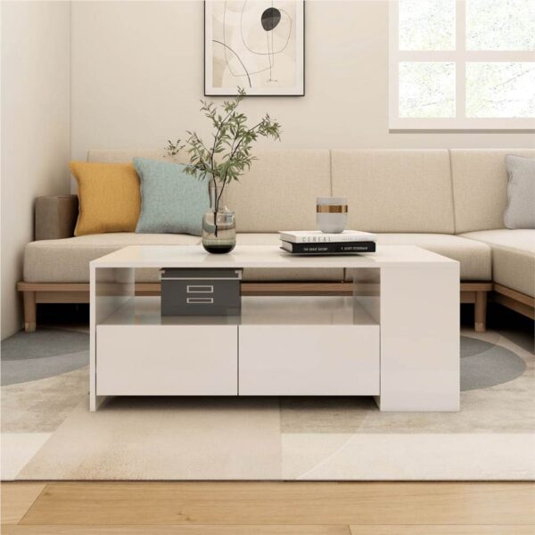 Coffee Table High Gloss White 102x55x42 cm Engineered Wood