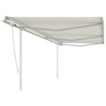 Manual Retractable Awning with Posts 6x35 m Cream