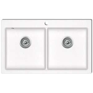 Overmount Kitchen Sink Double Basin Granite Cream White